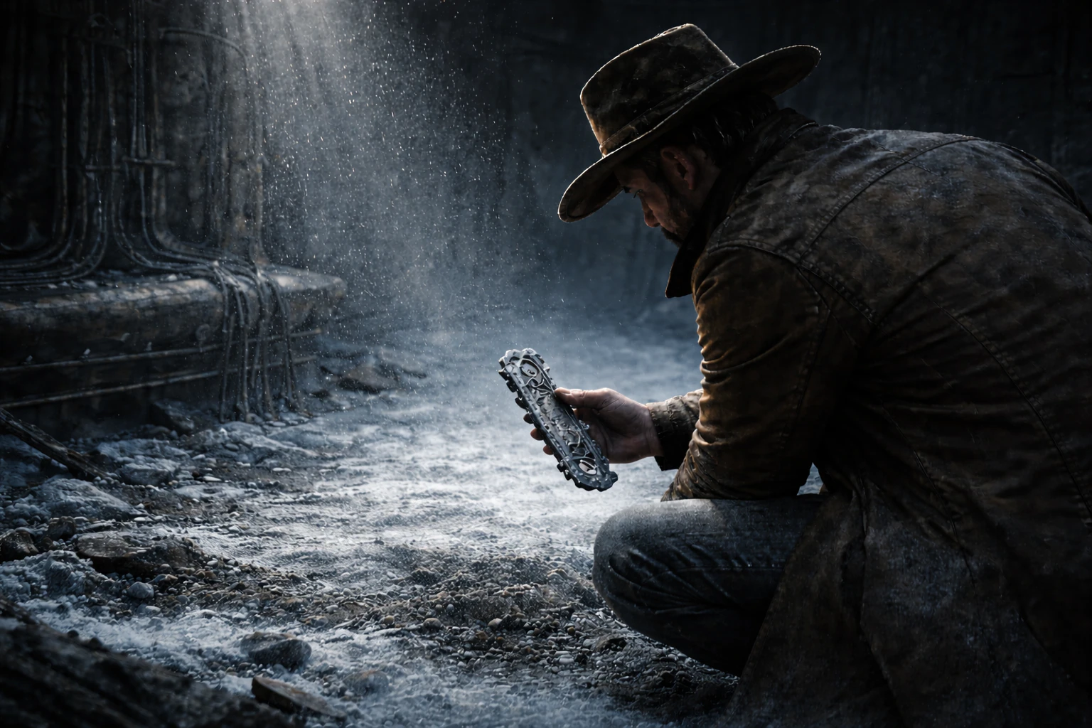 Ключ-направитель Данди находит в пыли металлический ключ-направитель со знаком с карты