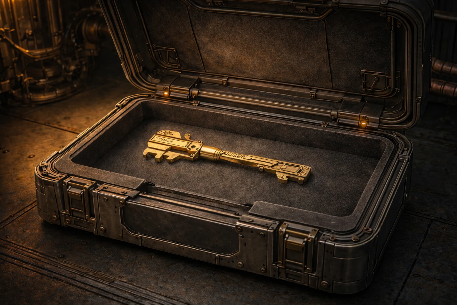 В контейнере лежит пусковой ключ с техническими обозначениями